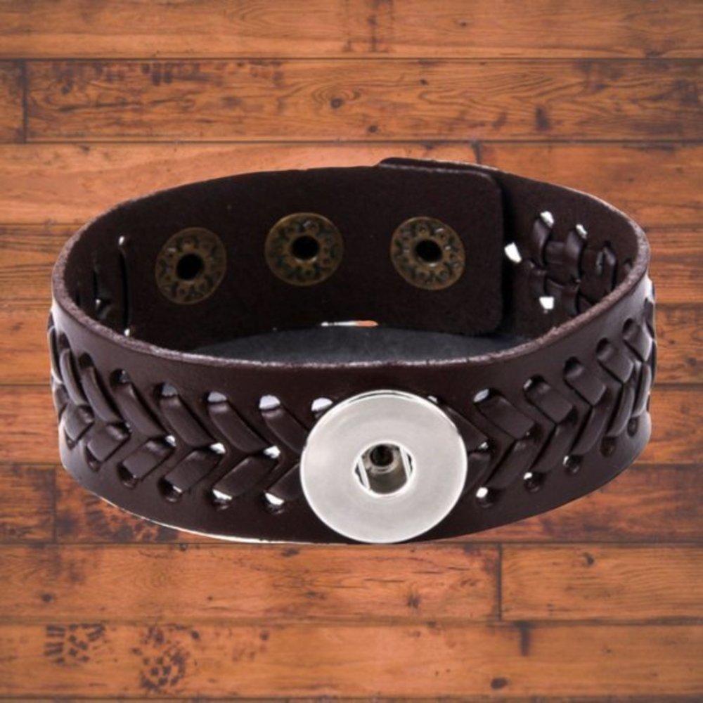 Brown Leather Snap button Bracelet